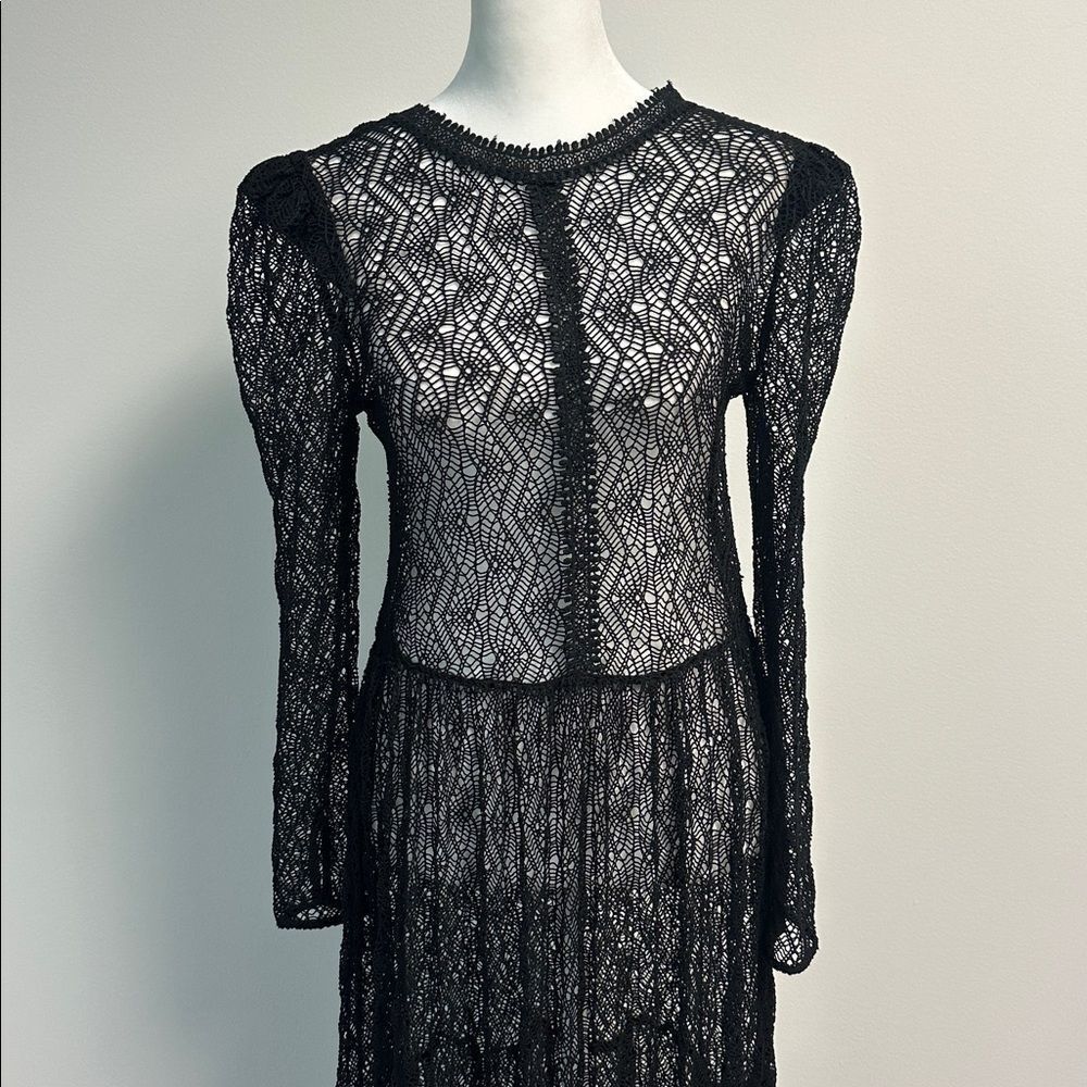 Rare Sabina Musayev Black Lace Maxi Dress Sheer, Long Sleeve, Boho Formal (S/M)